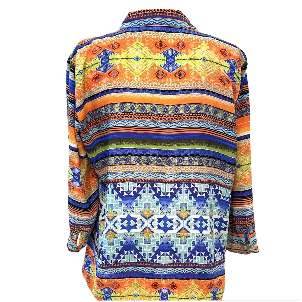 2 Pc Aztec Shirt Blouse Top Graphic Outfit Pleated Empire Baby Doll Scoopneck XL